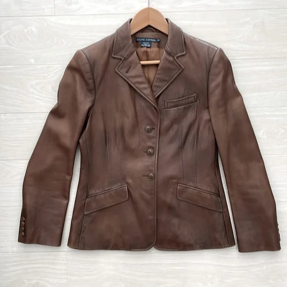 Ralph Lauren Blue Label Brown Lamb Leather Blazer - Picture 1 of 15